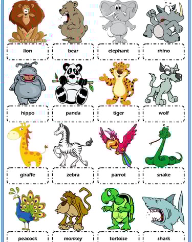 animals vocabulary esl picture dictionary worksheets for kids