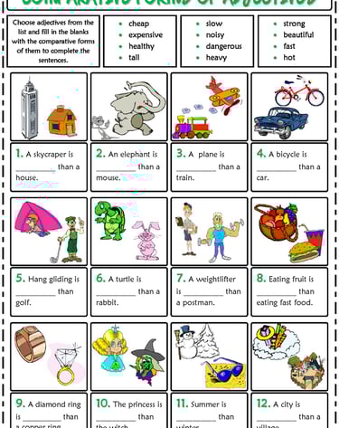 comparative forms of adjectives gap fill exercise worksheet for kids