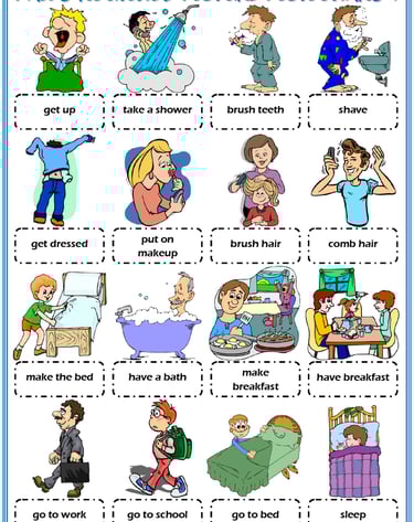 daily routines vocabulary esl picture dictionary worksheets for kids
