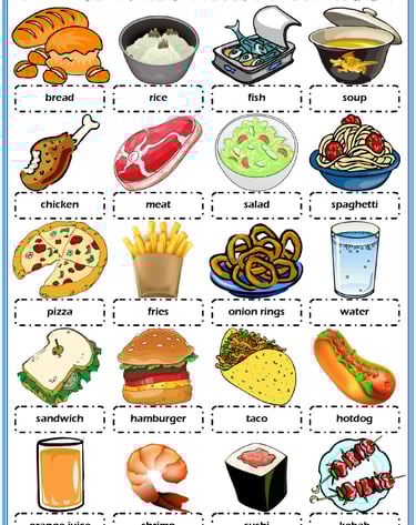 food and drinks vocabulary esl picture dictionary worksheets for kids