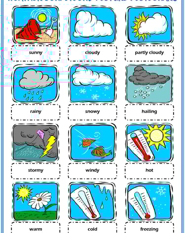 weather conditions vocabulary esl picture dictionary worksheet for kids