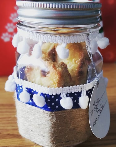 Homemade toffee biscotti in a mason jar as a gift