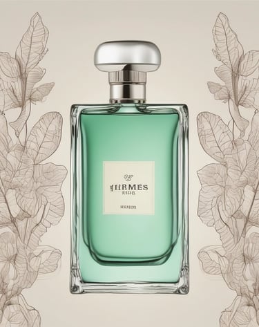 A glass perfume bottle labeled 'ECLAT mademoiselle' from Oriflame Sweden is prominently displayed, standing on a reflective surface. The background features a gradient of vibrant colors including purple, blue, green, yellow, and orange, creating a colorful and artistic setting.