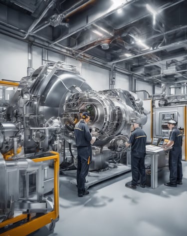 a group of people working on a large machine
