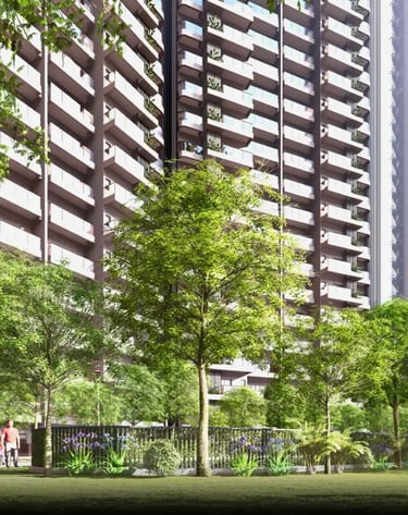 a group of people walking around a park | Eternia Greater Noida West