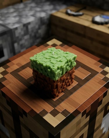 grass block candle -realism mod - minecraft inspired - great gift