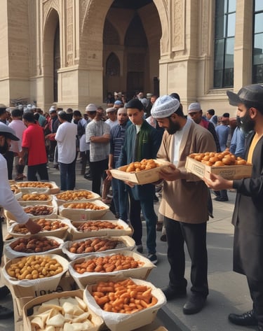 Volunteers distributing food packages to families in need.