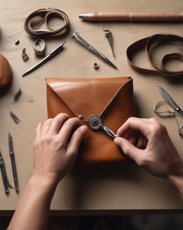 a person is making a leather envelope