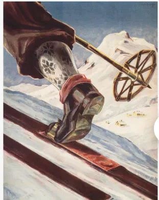 a painting of a foot on a telemark ski