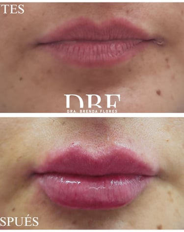 Fotografía de antes y después de un relleno de labios con ácido hialurónico para un aumento de volumen natural