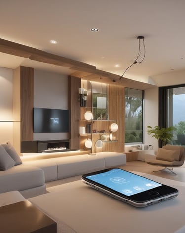 Smart city streetlights illuminating an urban road at dusk.