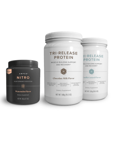 a variety of products including a bottle of protein