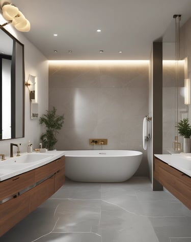 The interior of a luxury car featuring black seating with bright orange accents and stitching. The dashboard displays the brand logo in elegant script, also highlighted with orange elements. The design is sleek and modern, with large windows capturing an external view of palm trees and high-rise buildings.