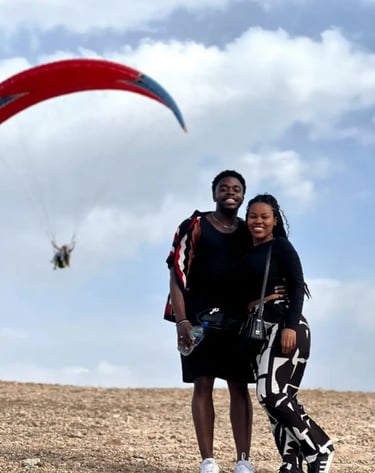 A couple just landed after their flight