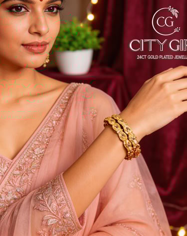 City Girl Jewellery - citygoldbangles - 18 Carat Gold Plated  - Party Wear - Bangles Set