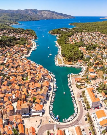 Aerial view of Stari Grad, Hvar Island. Staging a private boat tour from Split, Croatia, with SunMarine.
