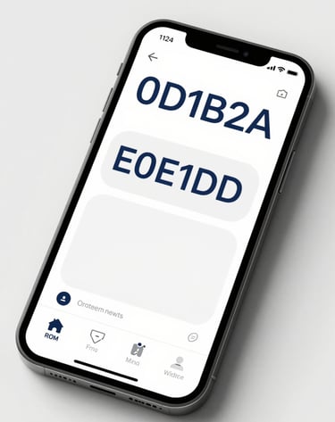 Close-up of a modern smartphone interface with an elegant mobile app design. The UI uses #0D1B2A for typography and #E0E1DD for backgrounds, looking clean and high-end.