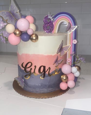 a cake with a rainbow - colored cake and a rainbow - colored cake