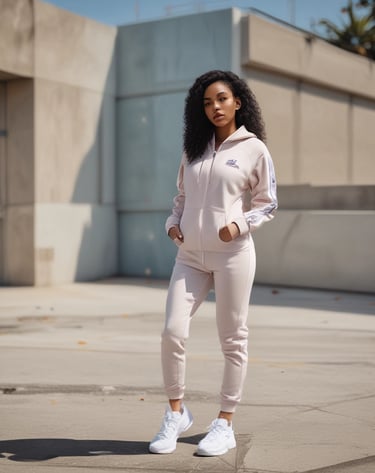 A person in a stylish black outfit, featuring a blazer and a uniquely designed top paired with high-waisted pants. The clothing appears sophisticated and tailored, emphasizing modern fashion trends.