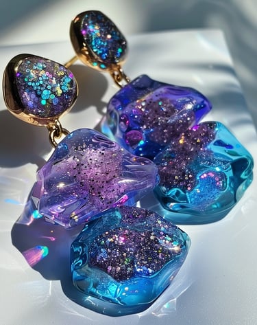 Purple Blue Sparkled Glass. Chunky Earrings