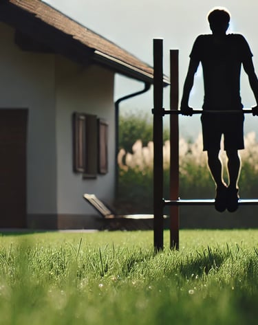 hombre entrenando en un circuito de calistenia en la costa