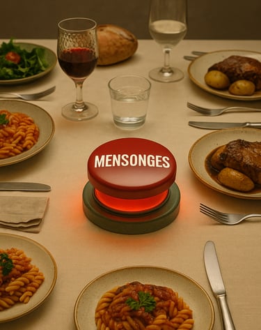 un bouton mensonges au milieu d'une table