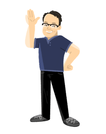 a man ThingamaGeorge in a blue shirt and black pants