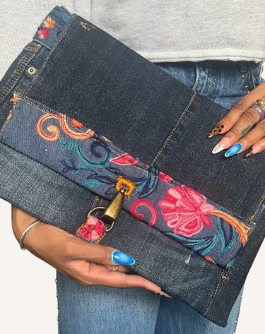 Denim Conversion denim handbag clutch
