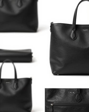 A minimalist composition of high-fashion leather accessories in shades of #333333 against a clean background, highlighting the artistic craftsmanship and modern design ethos.