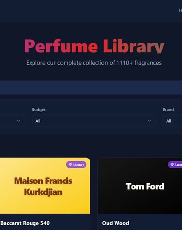 a website page with a few different types of perfumes