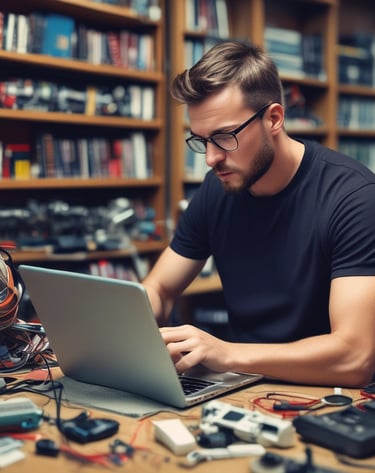 A man cycling through an urban neighborhood with a determined expression.