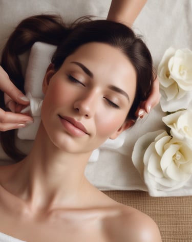 Relaxed client enjoying a head spa session in the serene Lausanne studio.