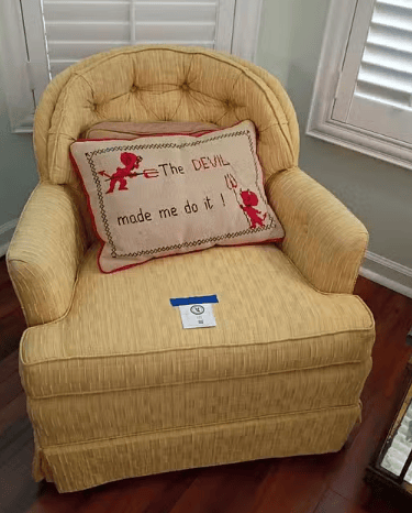 Yellow Tufted Rolled-Arm Skirted Fabric Armchair The Peterson Exchange 
