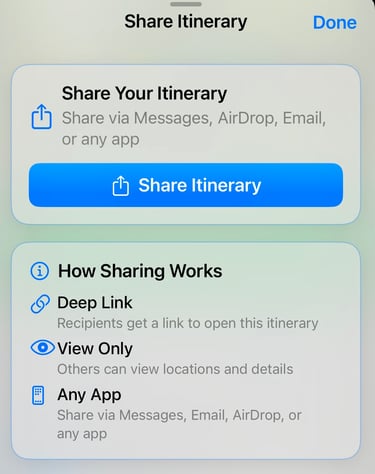 ios map itinerary sharing function