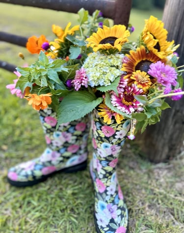 Our flowers and real farmer boots