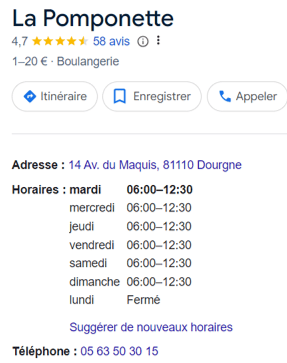 HORAIRE DE LA BOULANGERIE