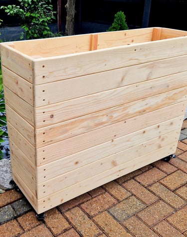 restaurant planter on wheels shallow bottom WOODEN OUTDOOR PLANTER GARDEN SOLID WOOD HANDMADE UK LONDON THROUGH tall large