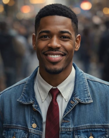 a man in a denim jacket and tie dye dyed denim jacket