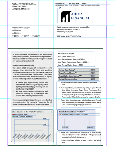 pay transparency statement in merge field view with print guidelines