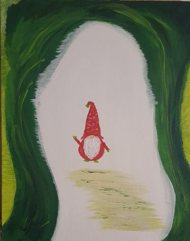 Réf : NOE241113. Gnome dans la grotte. 24x33cm. 20€
