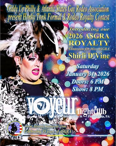 Miss. ASGRA Candidate 2026, Shrili D'Vine, in a black and white gown with a matching headdress.