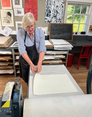 Karen printing in the Dumfries House print making facility