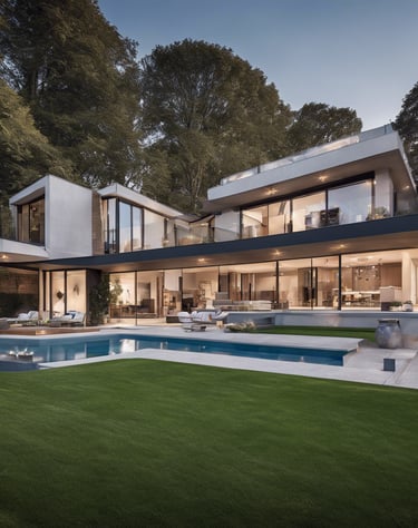a large house with a pool and a large lawn