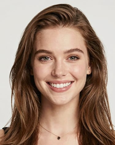 A young woman with curly hair wearing a brown leather jacket and hoop earrings.