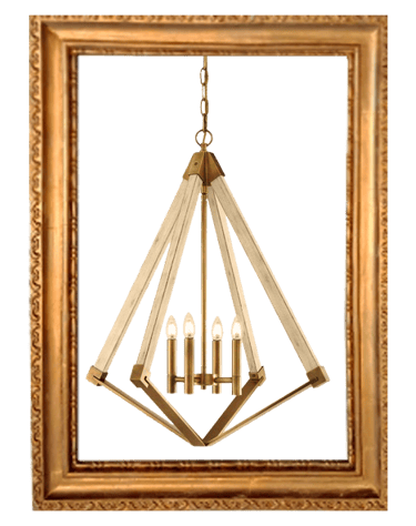 brass and wood chandelier at Sayb & Nia Interior Design in Buckinghamshire, England, UK