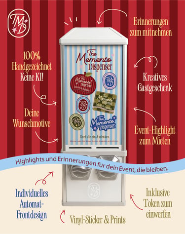  Individuell gestalteter Automat zur Ausgabe von Erinnerungsstücken für Veranstaltungen, versehen mi