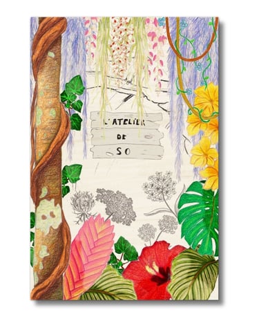 illustration imprimée sur bois FSC pour boutique de fleuriste