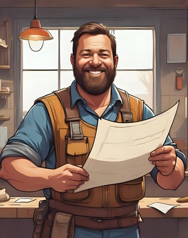 illustration artisan heureux avec planning en main