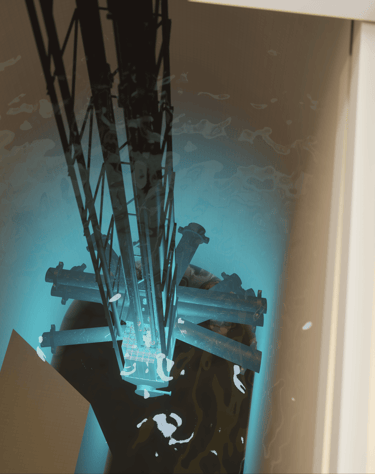 digital recreation of the reactor core as seen from the reactor pool