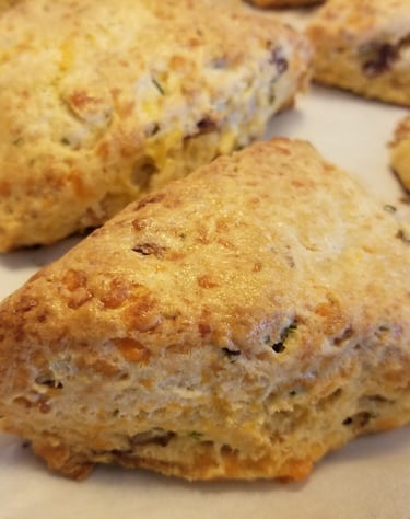 Homemade cheddar, chive, and bacon scones